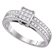 Sterling Silver Round Diamond Cluster Square Bridal Wedding Engagement Ring - $258.00