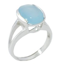 Jewellery 925 Sterling Silver Cute Genuine Blue Ring, Chalcedony Blue Gems Silve - £12.73 GBP