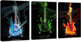 A40946 3 Panels Red&amp;Green&amp;Blue Guitar Wall Art Pictures Print on Canvas Painting - £25.10 GBP+