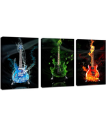 A40946 3 Panels Red&amp;Green&amp;Blue Guitar Wall Art Pictures Print on Canvas ... - £25.01 GBP+