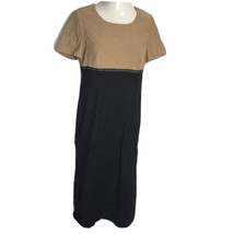 Ultra Dress Vintage Modest Tan &amp; Black Dress ~ Sz 10 ~ Short Sleeve ~ Long - £17.62 GBP