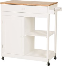 Glitzhome Rolling Kitchen Island Cart With Storage And Drawer, White, 34.5&quot; H - £243.79 GBP
