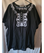Women's Avenue Shirt Plus Size 30/32 Black Embroidered Pullover Short Sleeve - $21.11 CAD