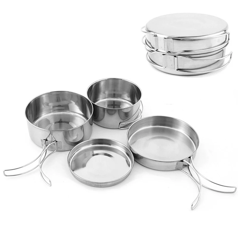 Outdoor Stainless-Steel Camping Cookware Set Camping Bowl Outdoor Bowl Pot Set - £18.38 GBP