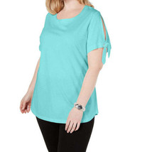 Karen Scott Womens Plus Size Slit Sleeve T-Shirt 2X Pacific Aqua - £31.45 GBP
