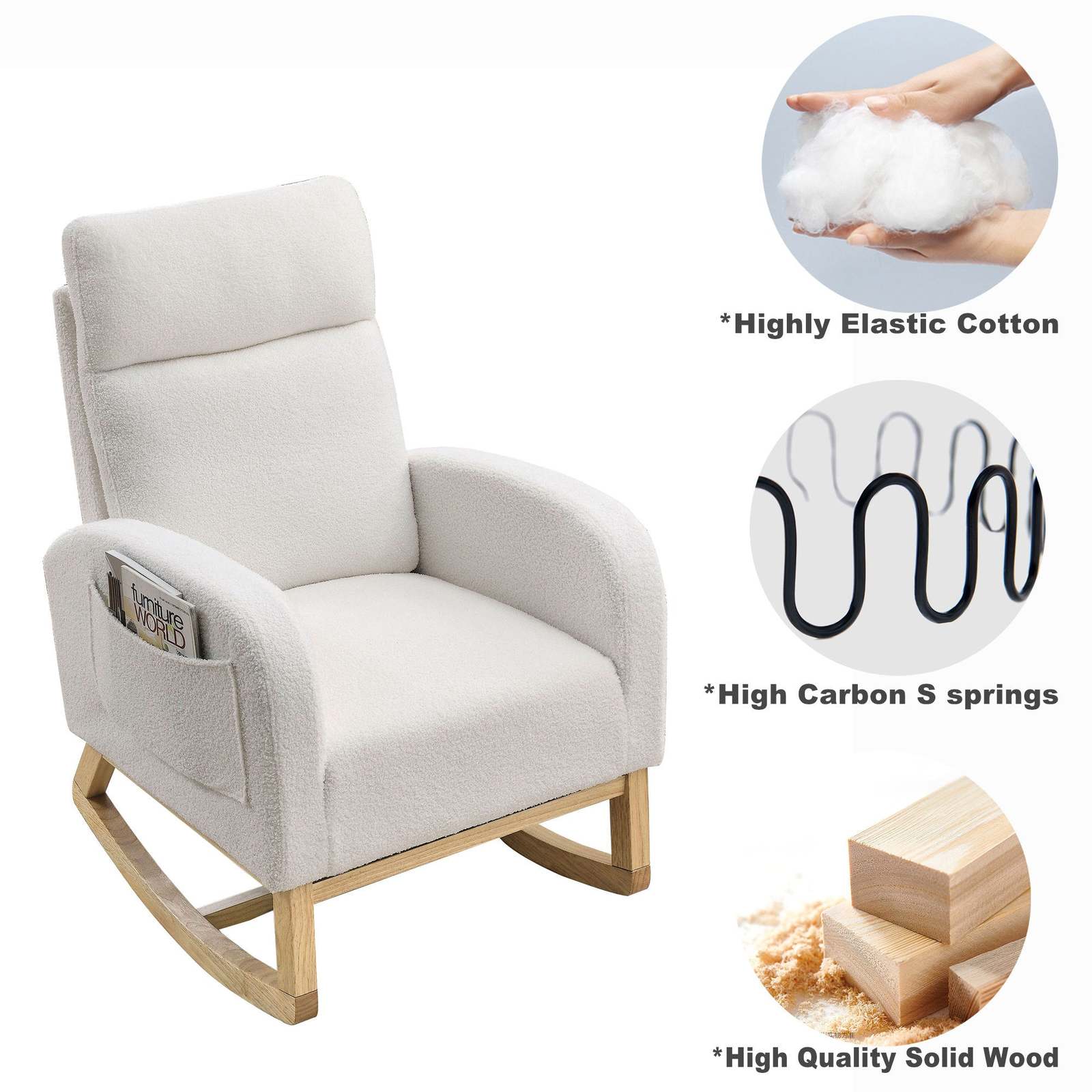 Welike Modern Accent High Back Living Room Lounge Rocking Chair, Ivory Item image 10