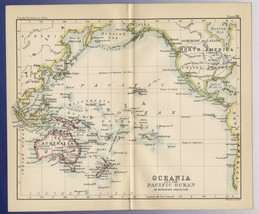 1888 Original Antique Map Of Oc EAN Ia Pacific Oc EAN Australia New Zealand - £22.28 GBP