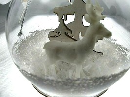 Reindeer Snowy Winter Deer Christmas Ornament Holiday Time Decor Snow Globe Tree - £8.67 GBP