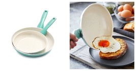 8&quot; and 10&quot; Ceramic Non-Stick Cookware Set Turquoise  - £33.55 GBP