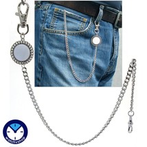 Pocket Watch Chain Silver Albert Chain Men Mother of Pearl Fob Swivel Clasp 168 - £14.21 GBP