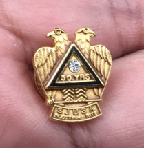 SJUSA Scottish Rite Freemasonry 50 Year Gold Tone Rhinestone Pin Tie Tack - $9.49