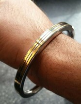 Stunning stainless steel two brass lines smooth plain gold affect sikh k... - £17.69 GBP