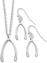 SAQ AVON Silver Tone Wishbone Necklace Earrings Set - £12.51 GBP