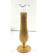 Vintage Ruffled Edge Bud Vase with Gold Gilded Floral Etching 6” - $129.80 MXN