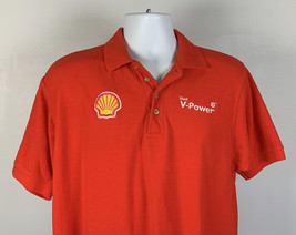 Shell V Power Gas Polo Shirt Mens Medium Cotton Poly Blend Red Embroidered  - $37.57