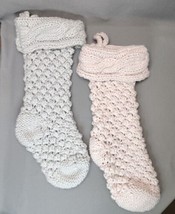 Gray &amp; Pink with Metallic Silver Chunky Knit Christmas Stocking 23&quot; (Set... - £23.30 GBP