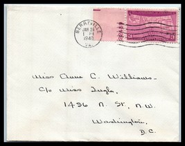 1940 US Cover - Berryville, Virginia to Washington DC SC# 858 Plate Single R2 - £2.36 GBP