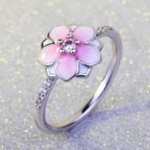 Genuine S925 Sterling Silver Pink Daisy Cherry Blossom Ring - £19.73 GBP