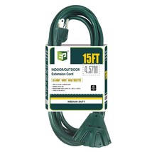 15 Ft Outdoor Extension Cord With 3 Electrical Power Outlets - 16/3 Sjtw Durable - £19.17 GBP