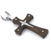 Metal Masters Co. Solid Wood Cross Pendant Stainless Steel - £102.12 GBP