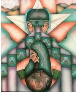 American Native Tribal Art Amado Maurilio Pena Large Tile &quot;Los Dos Fiestas&quot; - £109.18 GBP