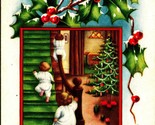 Kids Playing on Staircase Stay up to See Santa Christmas Unused DB Postc... - $10.84