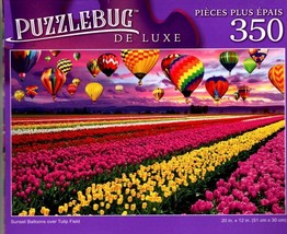 Sunset Balloons Over Tulip Field - 350 Pieces Deluxe Jigsaw Puzzle - £9.33 GBP