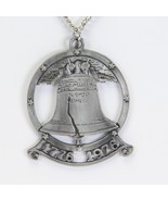 Bicentennial Liberty Bell Pendant Pewter Tone 1776 1976 Chain 24&quot; Medall... - $17.86 CAD