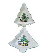 Nikko Vintage 1990&#39;s Christmastime Christmas Tree Set Of 2 Open Candy Di... - £15.32 GBP