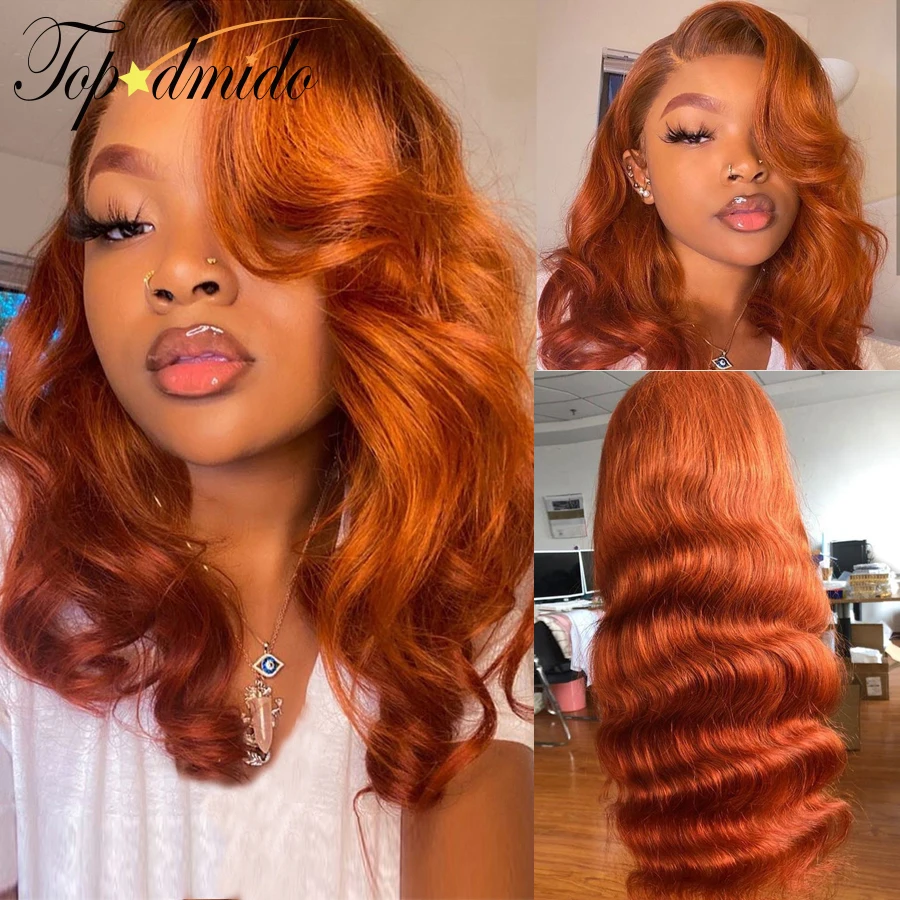 Orange Ginger Color 13x4 Lace Front Wigs Baby Hair Brazilian Remy Hair Body Wave - $176.38+