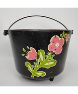 Hand Painted Flowers No 8 Cast Iron Kettle Bean Pot Cowboy Cauldron 3 Le... - $247.49