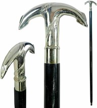 Vintage Walking Stick Wooden with Brass Anchor Handle Black walking Canes Shaft - £32.04 GBP