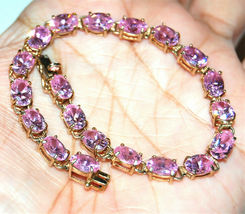 8.50Ct Oval Cut Simulated Pink Sapphire 7&quot; Bracelet Gold Plated 925 Silver - £166.17 GBP