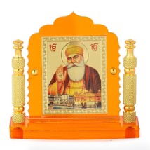 Guru Nanak Dev Ji vergoldeter folierter Bilderrahmen mit gravierten Säul... - $29.70
