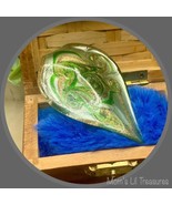 Hand Blown Glass Pendant Green Leaf Design Swirl Color Pattern Vintage - £7.71 GBP