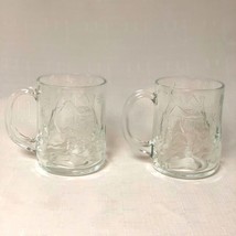 VINTAGE Christmas Luminarc Clear Glass 2 Mugs Winter Wonderland Dimensio... - $54.45