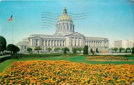 Chrome Postcard CA M407 City Hall San Francisco Civic Center Flowers Fountains - £2.59 GBP