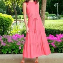 Knox Rose Ruffled Tiers Midi Dress S Coral Bohemian Tassel Sleeveless Jersey  - $24.74