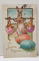 Joyful Easter Embossed Hatched Chicks Carried by Rabbit 1908 Postcard B12 - £5.58 GBP