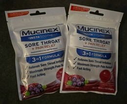 2 New Mucinex SORE THROAT &amp; PAIN RELIEF Drops Elderberry &amp; Cherry 20 ct ... - $16.69