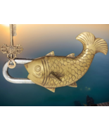 Vintage Key Padlock River Fish Shaped Brass Handmade Finish With 2 keys - $868.42 MXN