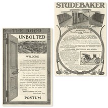1903 Studebaker Bros. Cabriolet Wagon &amp; Postum Cereal 2-Sided Antique Print Ad - £5.44 GBP