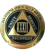 32 Year AA Medallion Black Gold Plated Bi-Plate Alcoholics Anonymous Chi... - £15.97 GBP