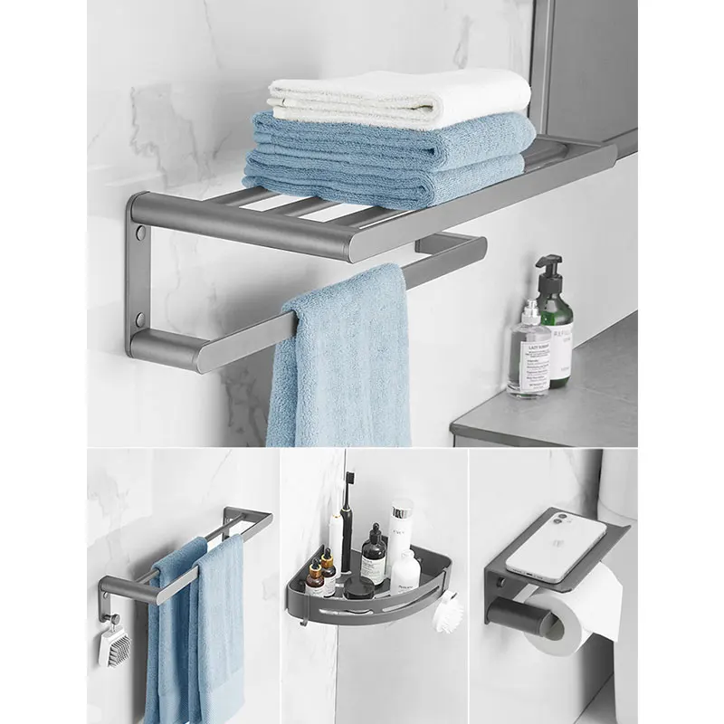 House Home Bathroom Hardware Set Grey Towel Rack Tissue Box Tissue Holder TAet B - £28.86 GBP