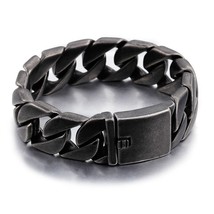 20mm Vintage Black Cuban Chain Bracelet Mens Stainless Steel Chunky Tattoos Deco - £38.37 GBP