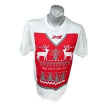 Christmas Budweiser Beer T-Shirt Mens Shirt Mens Size L White Red Print New - $29.65