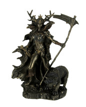 Hel Norse Goddess of the Underworld Holding Scythe with Birds and Wolf Statue - £75.12 GBP