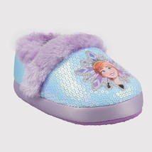 Disney Frozen Slippers Elsa Anna Girls Blue Purple Non Slip Sequins Small 5/6 - £7.69 GBP