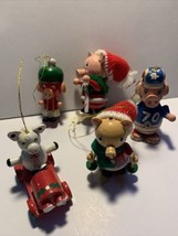 Vintage Wood Pig Christmas Ornaments Set of 5 Ice Skating Skiing Wind Up Car - £7.89 GBP