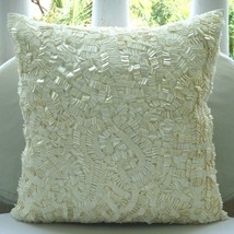 Ivory Ribbon Art Work 16&quot;x16&quot; Silk Throw Pillows Cover, Ivory Elegance - £39.52 GBP+